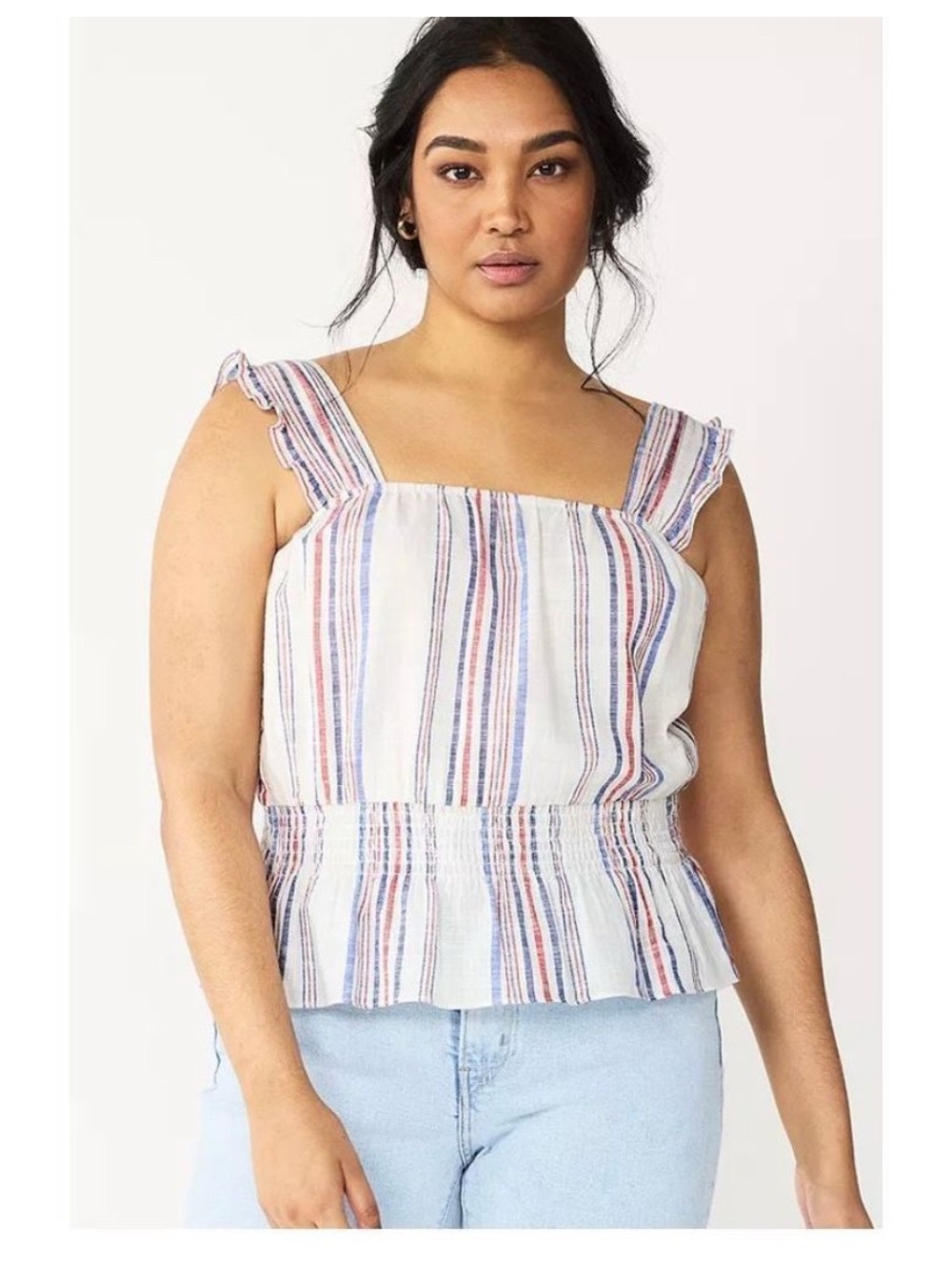 Draper James White Tank Top with Red and Blue Stripes